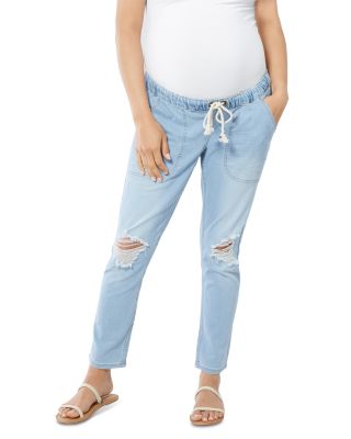 Ingrid & Isabel - Distressed Drawstring Maternity Jeans