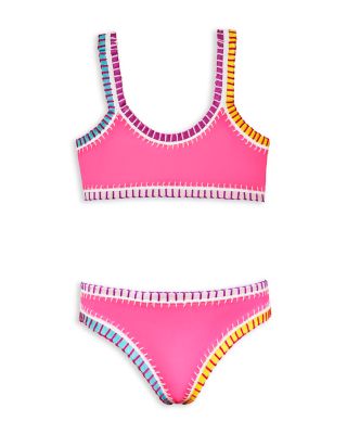 PQ Swim - Girls' Sporty Rainbow Embroidered Two Piece Swimsuit - Little Kid, Big Kid