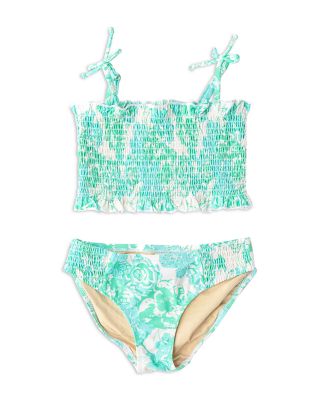 Shade Critters - Girls' 2 Piece Charming Rose Floral Smocked Bikini - Little Kid, Big Kid