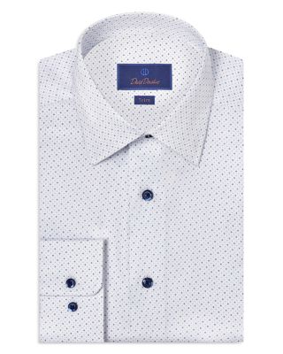 David Donahue - Trim Fit Herringbone Dot Print Dress Shirt