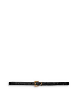SAINT LAURENT - Cassandre Thin Belt with Square Buckle in Crocodile-Embossed Leather