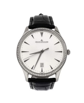 Pre-Owned Jaeger-LeCoultre - Master Ultra Thin Date Automatic Watch in White Gold and Alligator with Diamond Bezel 40mm