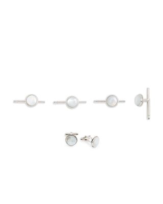 David Donahue - Sterling Silver & Mother Of Pearl Beveled Stud & Cufflink Set