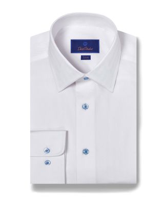 David Donahue - Cotton Dobby Herringbone Trim Fit Dress Shirt