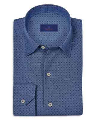 David Donahue - Regular Fit Tonal Geometric Print Sport Shirt