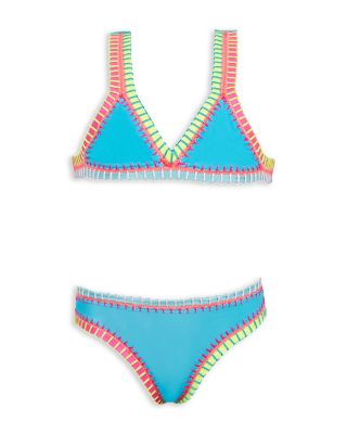 PQ Swim - Girls' Rainbow Embroidered Two Piece Swimsuit - Little Kid, Big Kid