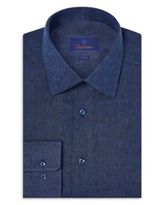 David Donahue - Trim Fit Linen Solid Dress Shirt