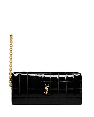 SAINT LAURENT - Cassandre MatelassÃ© CarrÃ© Pouch On Chain in Shiny Canvas