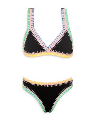 PQ Swim - Girls' Rainbow Embroidered Two Piece Swimsuit - Big Kid