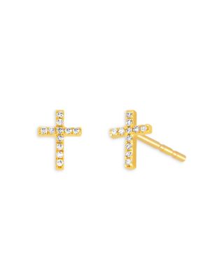 EF Collection - 14K Yellow Gold Diamond Baby Cross Stud Earrings