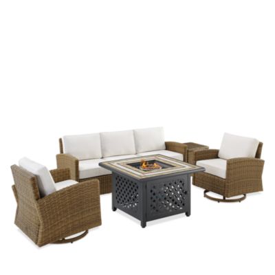 Crosley - Bradenton 5 Piece Outdoor Wicker Swivel Rocker & Sofa Set with Fire Table