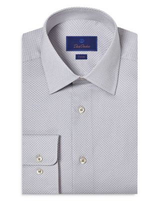 David Donahue - Trim Fit Twill Geometric Dot Print Dress Shirt